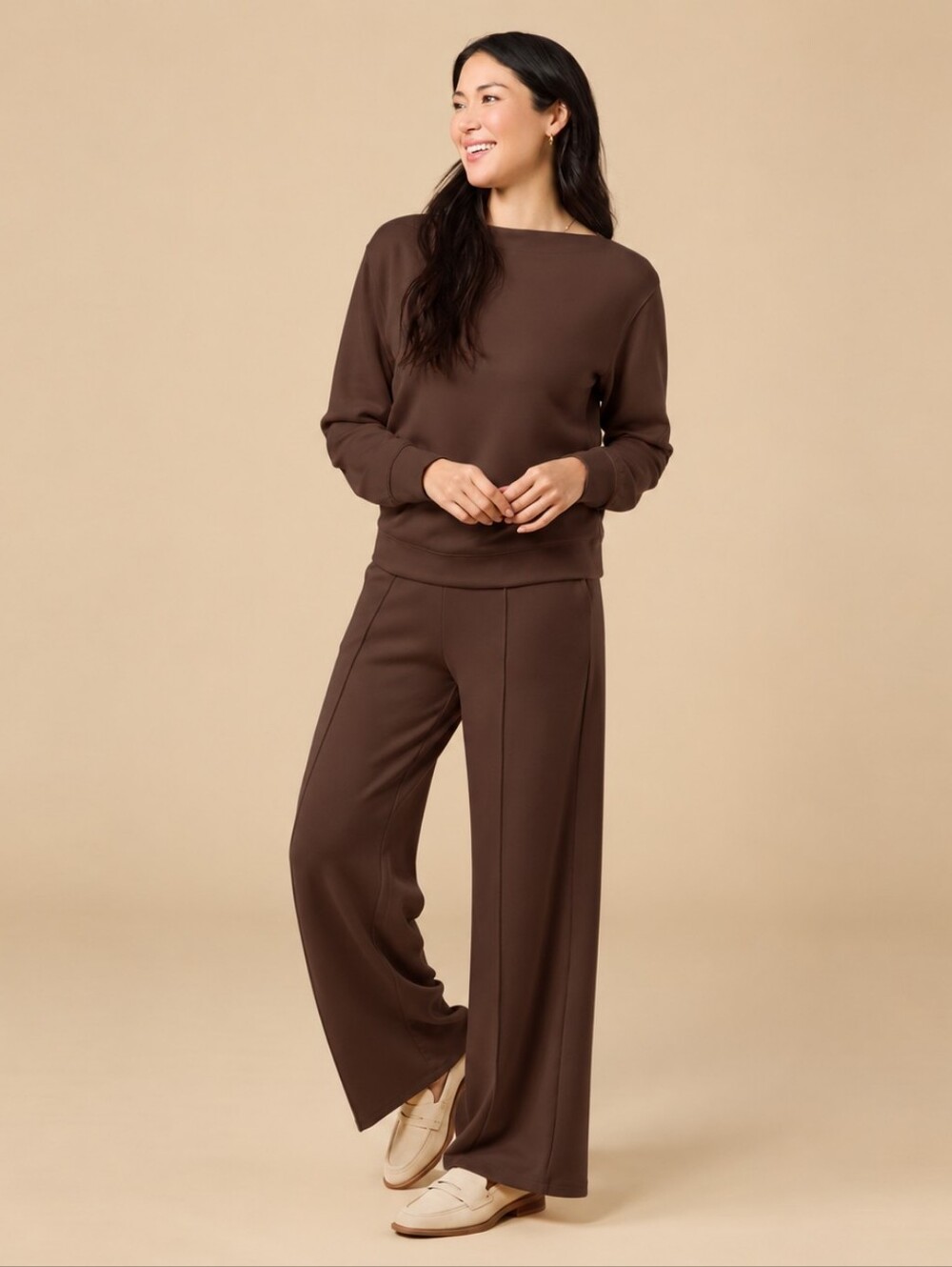 Softies Dreamtech Boat Neck With Pintuck Pants Espresso Medium